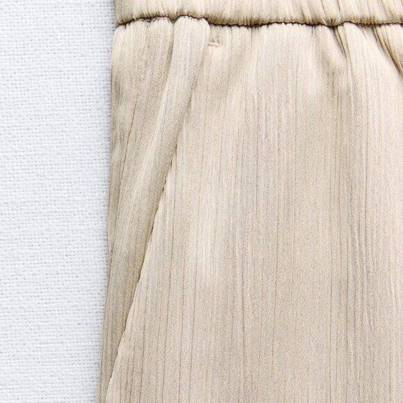 ZARA Women's Wrinkle Look Wide Leg Pants(Sand, US L/EUR L) - Picture 8 of 10
